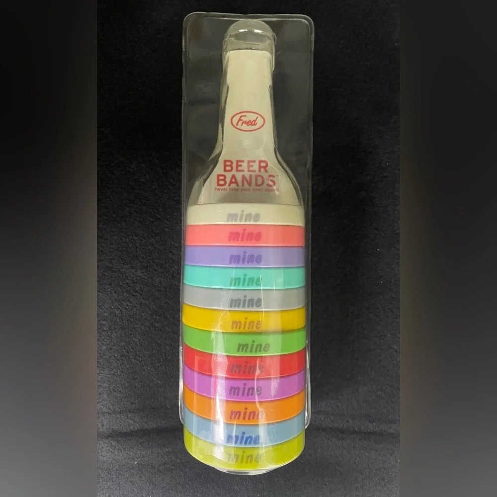 Fred & Friends Beer Bands 12 Multicolor “MINE” Stretch Party Tailgate Wrist Gift